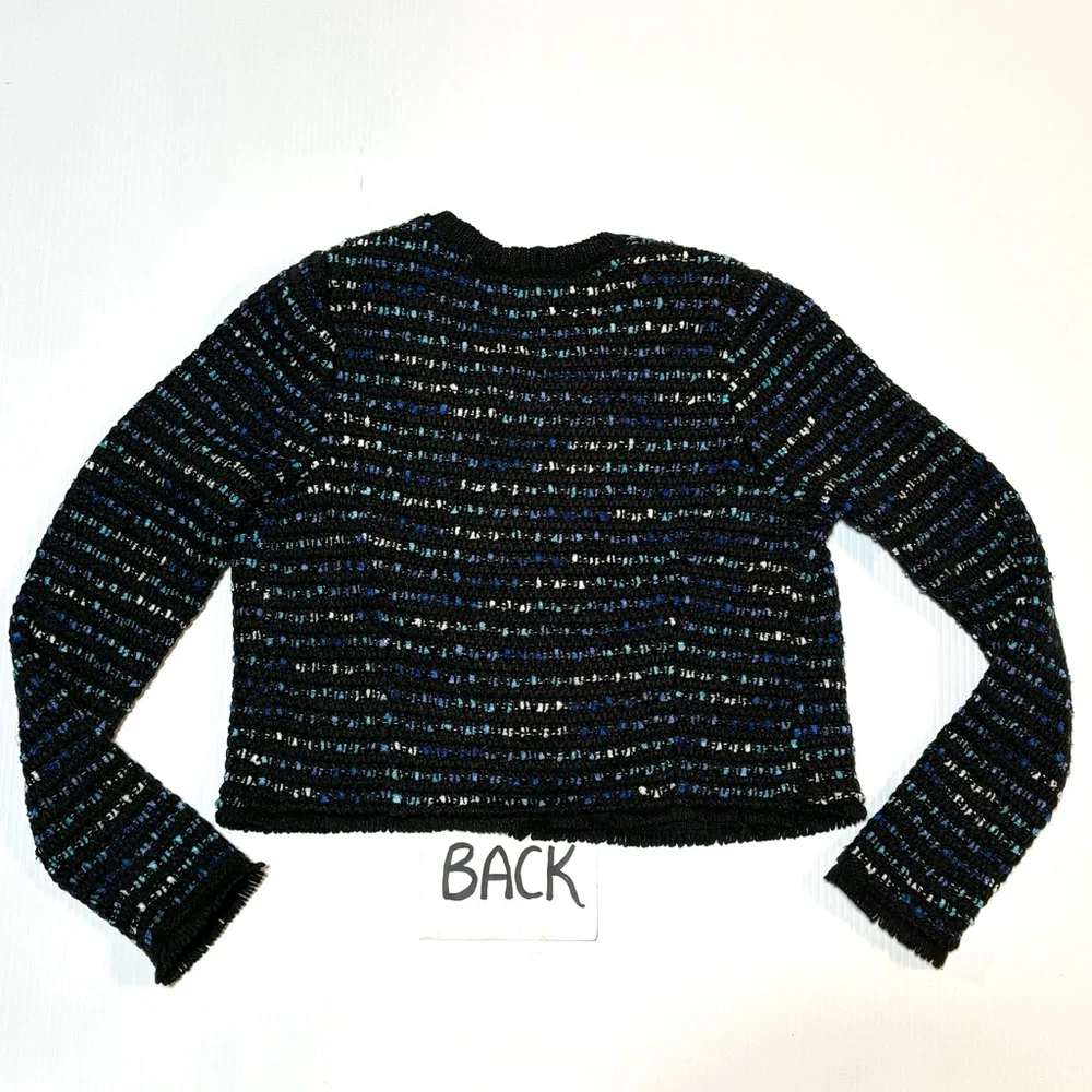 WHBM White House Black Market Sweater Jacket Blue Tweed XS - Picture 3 of 12